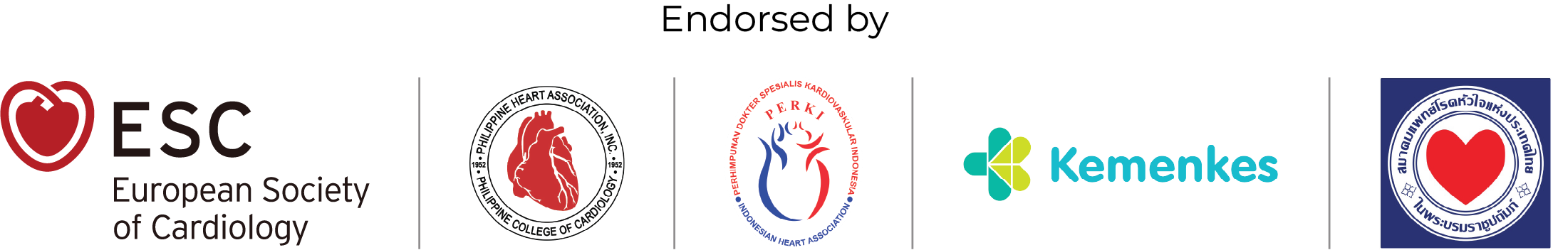 Endorsed by the European Society of Cardiology, Philippine Heart Association / Philippine College of Cardiology, Indonesian Heart Association (PERKI), Kemenkes, and the Heart Association of Thailand