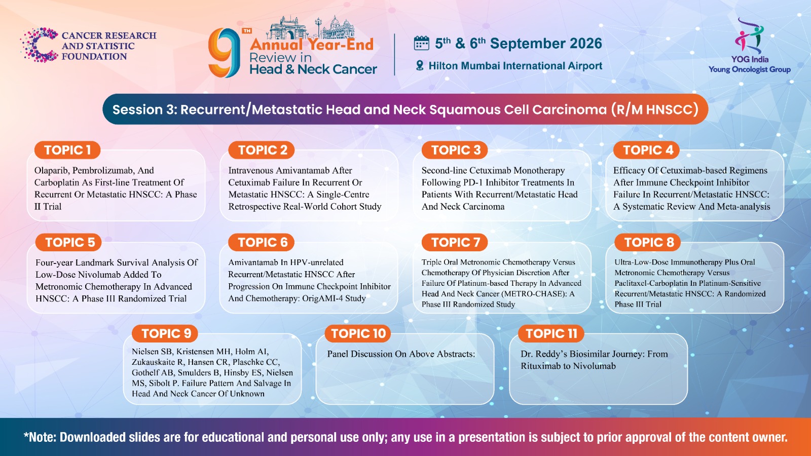Session 3: Recurrent/Metastatic Head and Neck Squamous Cell Carcinoma (R/M HNSCC)