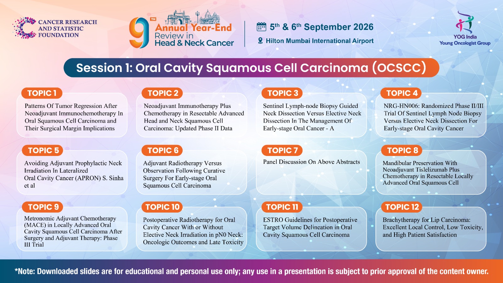Session 1: Oral Cavity Squamous Cell Carcinoma (OCSCC)